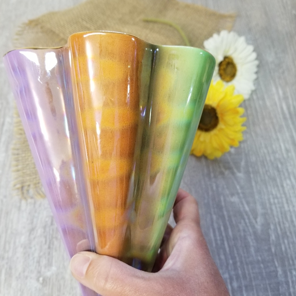 🎉HP🎉Stunning Italian rainbow luster glaze vase🌟 - Picture 12 of 16